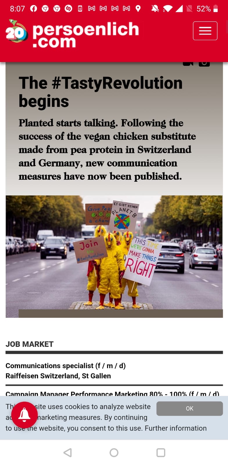 persoenlich.com press screenshot: 'The #TastyRevolution begins'